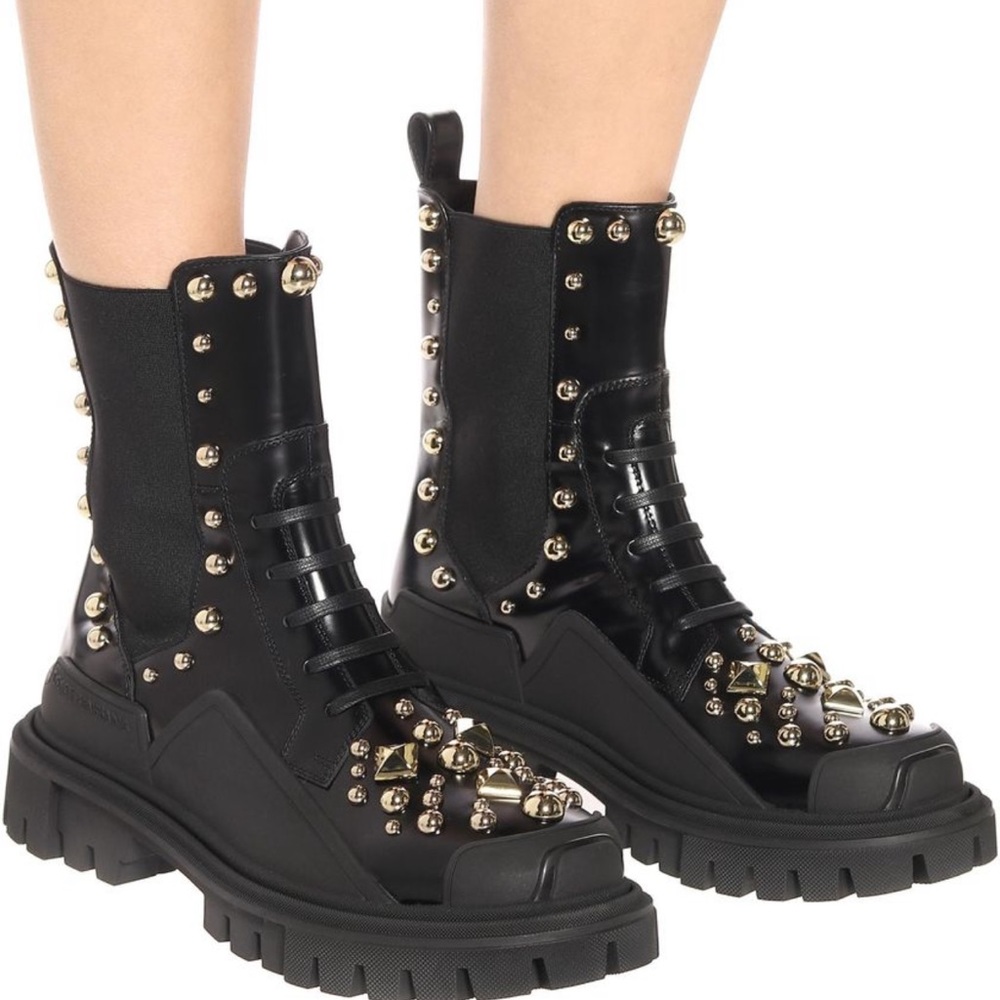 🔥Dolce & Gabbana Studded Embroidery Combat Boots 🤩